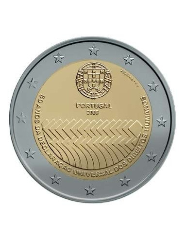 Awers monety 2 euro 2008 60lecie powstania Powszechnej Deklaracji Praw Człowieka Portugalia