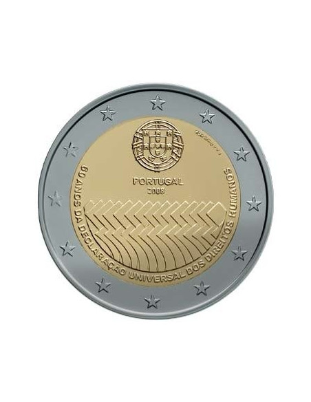 Awers monety Portugalia 2 euro 2008 60lecie powstania Powszechnej Deklaracji Praw Człowieka Portugalia