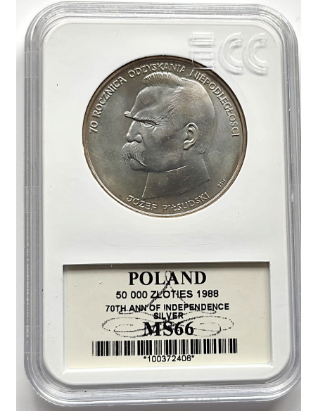 Moneta 50 000 Złotych 1988 70. rocznica Odzyskania Niepodległości