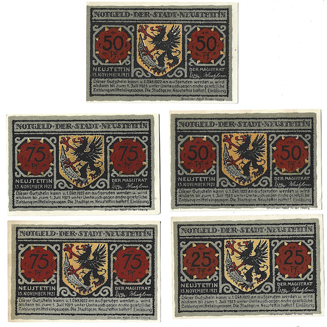 Zestaw z 5 banknotów - Notgelt - Szczecinek