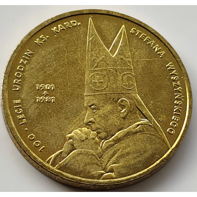 Moneta 2 zł 2001 - 100. rocznica urodzin Księdza Kardynała Stefana Wyszyńskiego