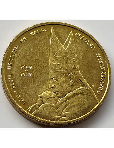 Moneta 2 zł 2001 - 100. rocznica urodzin Księdza Kardynała Stefana Wyszyńskiego