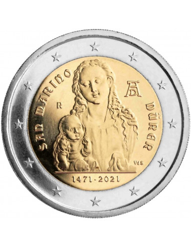 Awers monety San Marino 2 euro 2021 550 rocznica urodzin Albrechta Dürera