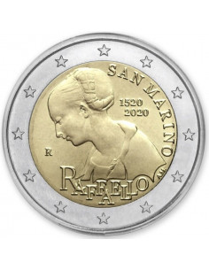 Awers monety San Marino 2 euro 2020 500 rocznica śmierci Raffaello Sanzio