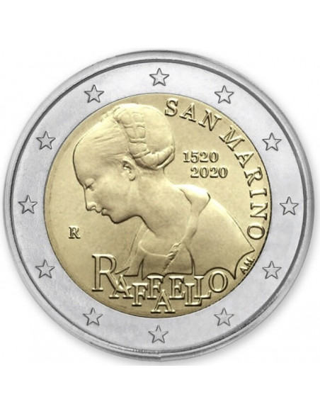Awers monety San Marino 2 euro 2020 500 rocznica śmierci Raffaello Sanzio