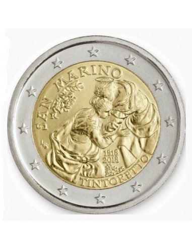 Awers monety San Marino 2 euro 2018 500 rocznica urodzin Tintoretta