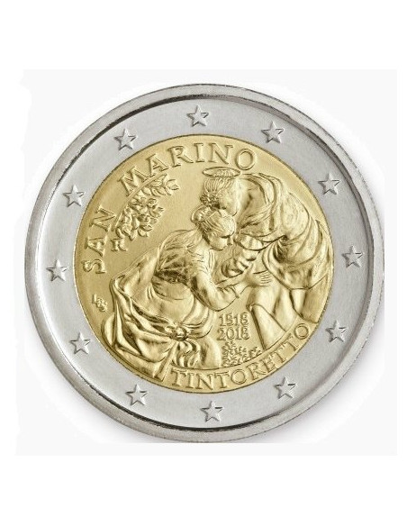 Awers monety San Marino 2 euro 2018 500 rocznica urodzin Tintoretta