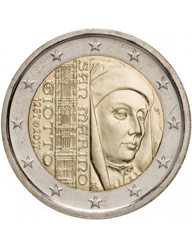 Awers monety 2 euro 2017 750lecie urodzin Giotta di Bondone