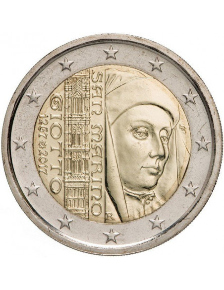 Awers monety San Marino 2 euro 2017 750lecie urodzin Giotta di Bondone