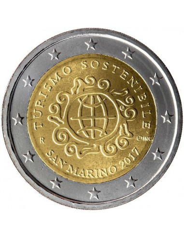 Awers monety San Marino 2 euro 2017 Międzynarodowy Rok Zrównoważonej Turystyki na rzecz Rozwoju