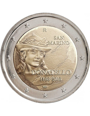 Awers monety San Marino 2 euro 2016 550 rocznica śmierci Donatella