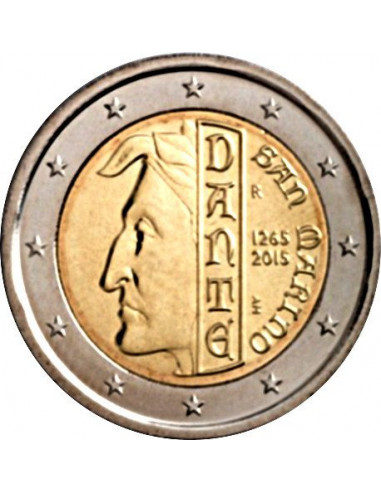 Awers monety San Marino 2 euro 2015 750 rocznica urodzin Dantego Alighieri