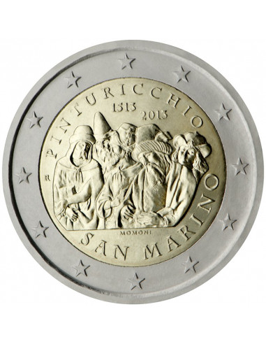 Awers monety San Marino 2 euro 2013 500 rocznica śmierci Pinturicchiego
