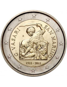 Awers monety San Marino 2 euro 2011 500 rocznica urodzin Giorgia Vasariego