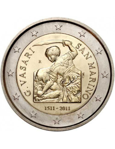 Awers monety San Marino 2 euro 2011 500 rocznica urodzin Giorgia Vasariego