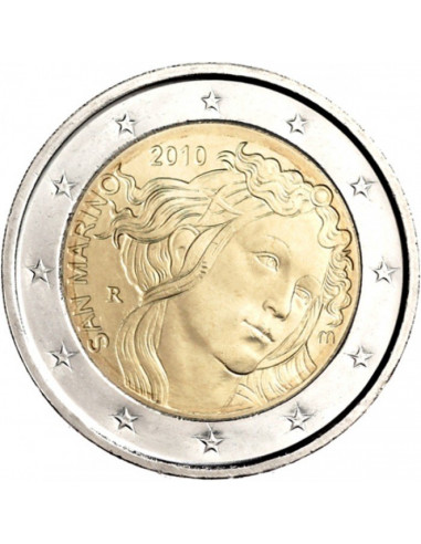 Awers monety San Marino 2 euro 2010 500 rocznica śmierci Sandra Botticellego
