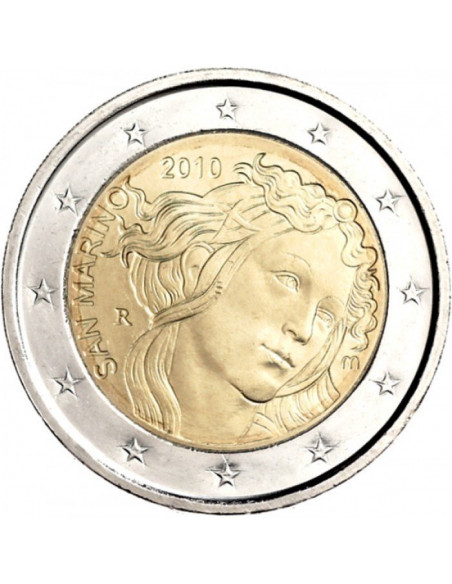 Awers monety San Marino 2 euro 2010 500 rocznica śmierci Sandra Botticellego