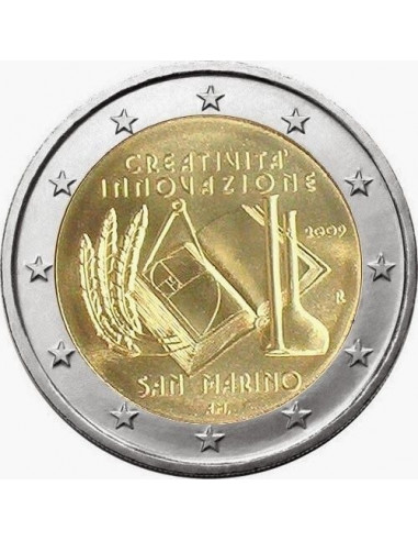 Awers monety San Marino 2 euro 2009 Europejski Rok Kreatywności i Innowacji