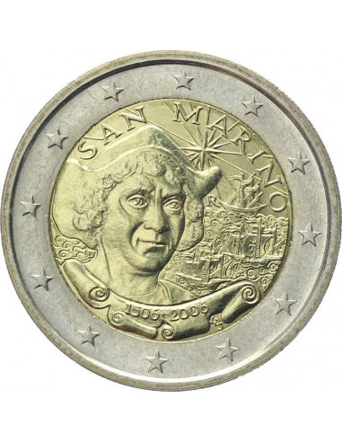 Awers monety 2 euro 2006 500 rocznica śmierci Krzysztofa Kolumba