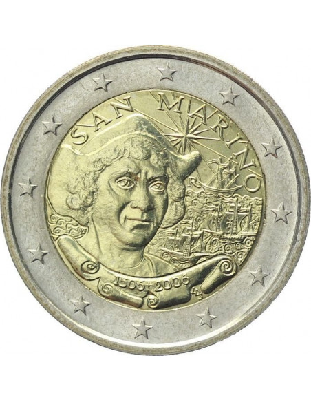 Awers monety San Marino 2 euro 2006 500 rocznica śmierci Krzysztofa Kolumba