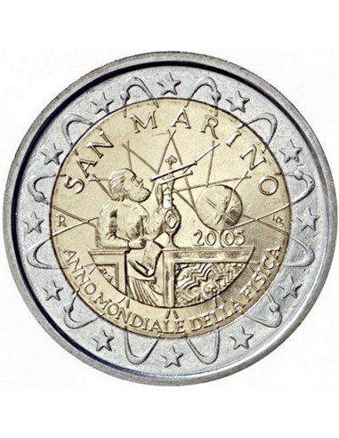 Awers monety San Marino 2 euro 2005 Światowy Rok Fizyki 2005