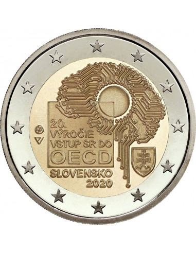 Awers monety 2 euro 2020 20 rocznica przystąpienia Słowacji do Organizacji Współpracy Gospodarczej i Rozwoju OECD