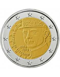 Awers monety Słowacja 2 euro 2019 100 rocznica śmierci Milana Rastislava Štefánika