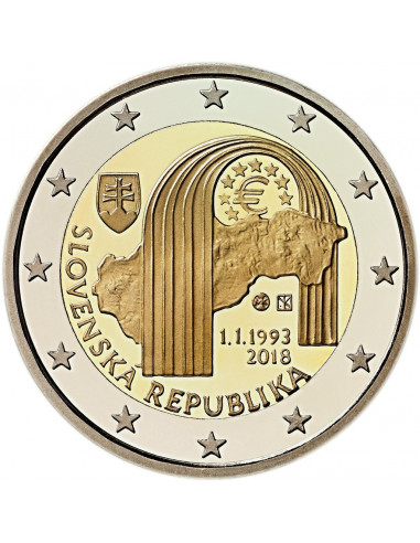 Awers monety 2 euro 2018 25lecie ustanowienia Republiki Słowackiej