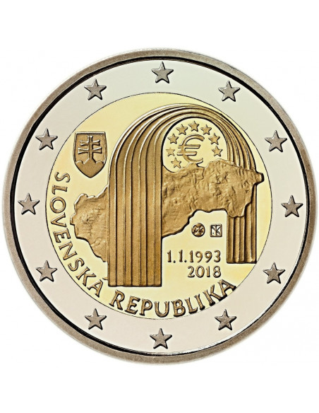 Awers monety Słowacja 2 euro 2018 25lecie ustanowienia Republiki Słowackiej