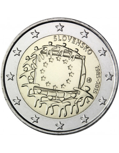 Awers monety Słowacja 2 euro 2015 30lecie istnienia flagi europejskiej Słowacja