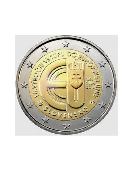 Awers monety Słowacja 2 euro 2014 10 rocznica przystąpienia Słowacji do Unii Europejskiej
