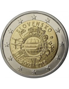 Awers monety Słowacja 2 euro 2012 10lecie banknotów i monet euro Słowacja