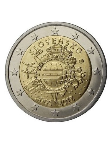 Awers monety 2 euro 2012 10lecie banknotów i monet euro Słowacja