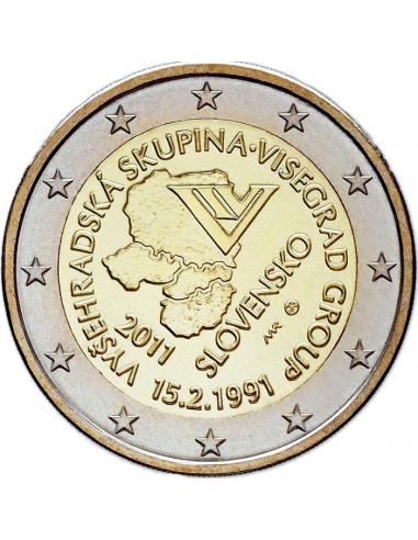 Awers monety Słowacja 2 euro 2011 20 rocznica powstania Grupy Wyszehradzkiej