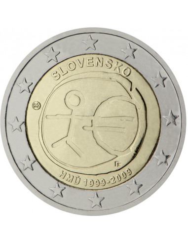 Awers monety 2 euro 2009 10lecie wprowadzenia systemu euro Słowacja
