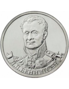 Awers monety Rosja 2 Ruble 2012 LL Bennigsen Generał Kawalerii