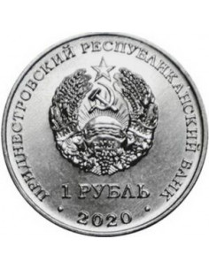 Awers monety Naddniestrze 1 Rubel 2020 60 lat lotów kosmicznych Bełki i Striełki 2