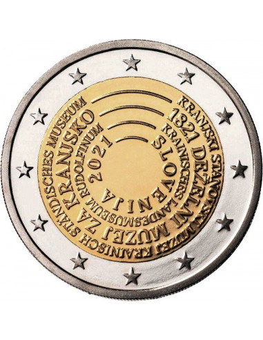 Awers monety 2 euro 2021 200 rocznica powstania Muzeum Krainy