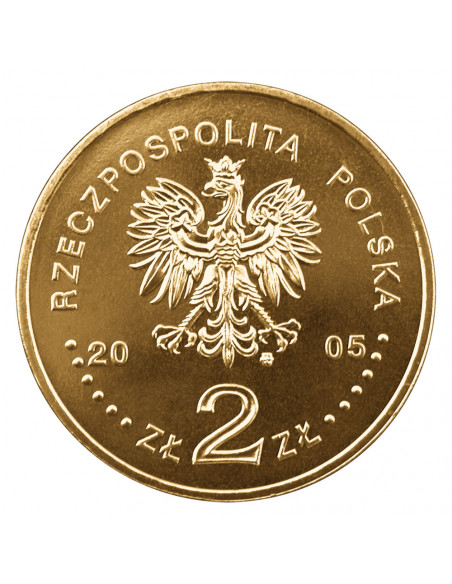 Rewers monety 2 zł 2005 Dzieje złotego: Żaglowiec 2 zł i 5 zł z 1936 r.