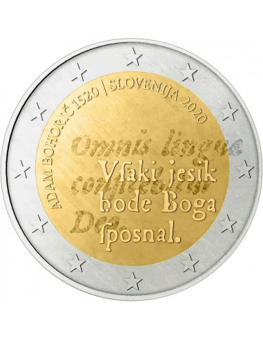 Awers monety 2 euro 2020 500 rocznica urodzin Adama Bohoriča