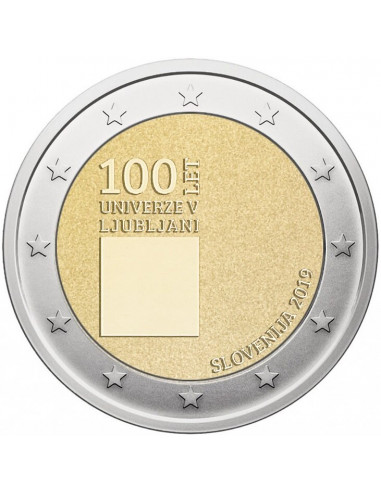 Awers monety 2 euro 2019 100 rocznica założenia Uniwersytetu Lublańskiego