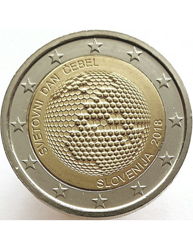 Awers monety Słowenia 2 euro 2018 Światowy Dzień Pszczół w Słowenii