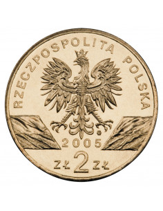 Awers monety 2 zł 2005 Zwierzęta świata: Puchacz łac. Bubo bubo 2