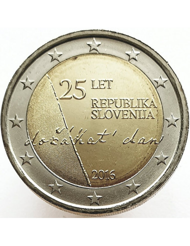 Awers monety 2 euro 2016 25 rocznica niepodległości Republiki Słowenii