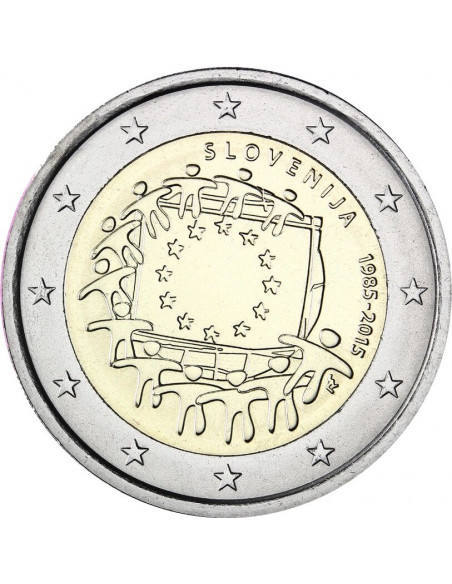Awers monety Słowenia 2 euro 2015 30lecie istnienia flagi europejskiej Słowenia