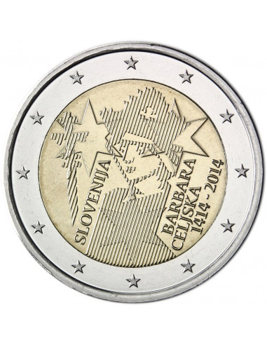 Awers monety Słowenia 2 euro 2014 600 rocznica koronacji Barbary Cylejskiej