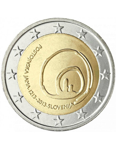 Awers monety 2 euro 2013 800 rocznica pierwszej wizyty w jaskini Postojna