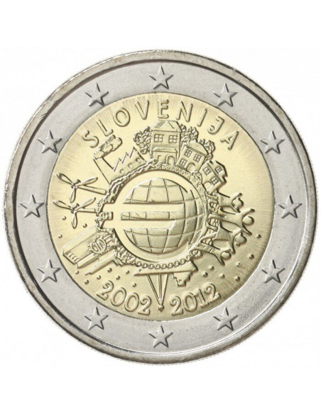 Awers monety Słowenia 2 euro 2012 10lecie banknotów i monet euro Słowenia