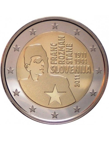 Awers monety Słowenia 2 euro 2011 100 rocznica urodzin Franca Rozmana