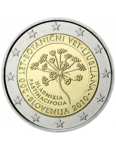 Awers monety 2 euro 2010 200 rocznica powstania ogrodu botanicznego w Lublanie